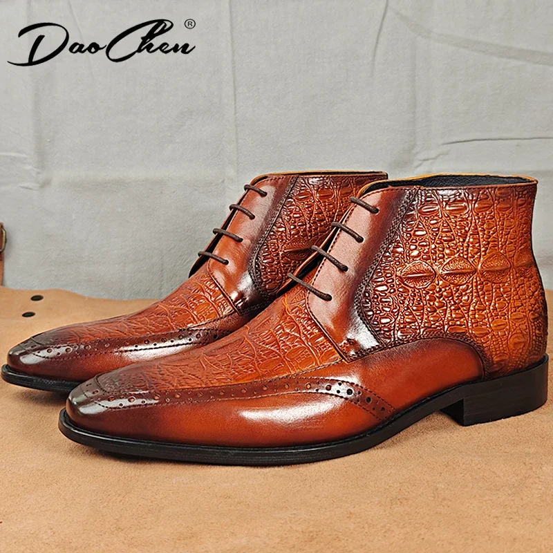 Зимние мужские ботильоны роскошные повседневные модельные кожаные ботинки из