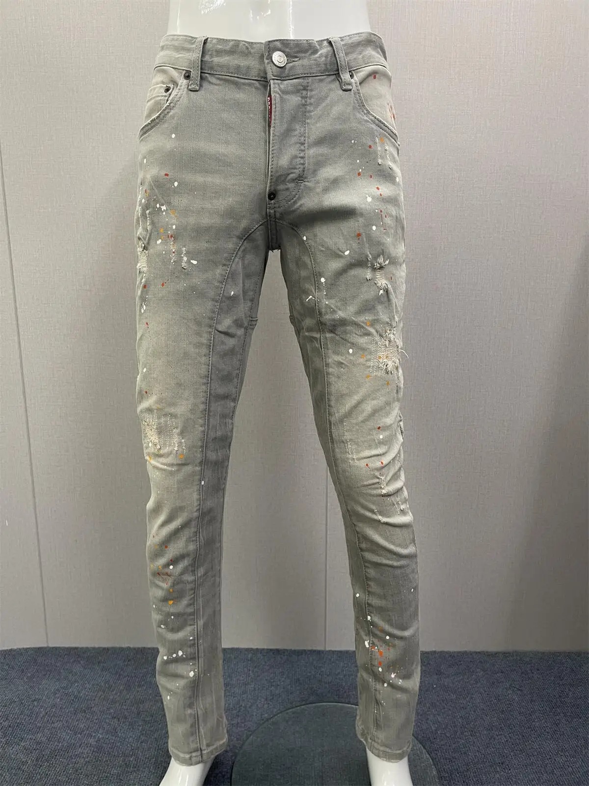 

2023 New D2 Jeans Pants Men's Slim Fit Wash Deep Blue Print Star Letter Graffiti Slim Stretch Leisure