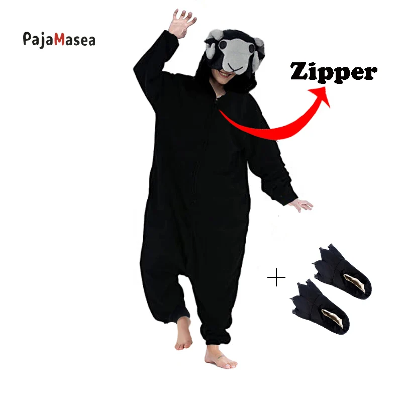 

New Zipper Goat Men Onesie Pajamasea Adult Fleece Cartoon Cosplay Costumes Jumpsuit Birthday Pijama Kigurumi Black Bull
