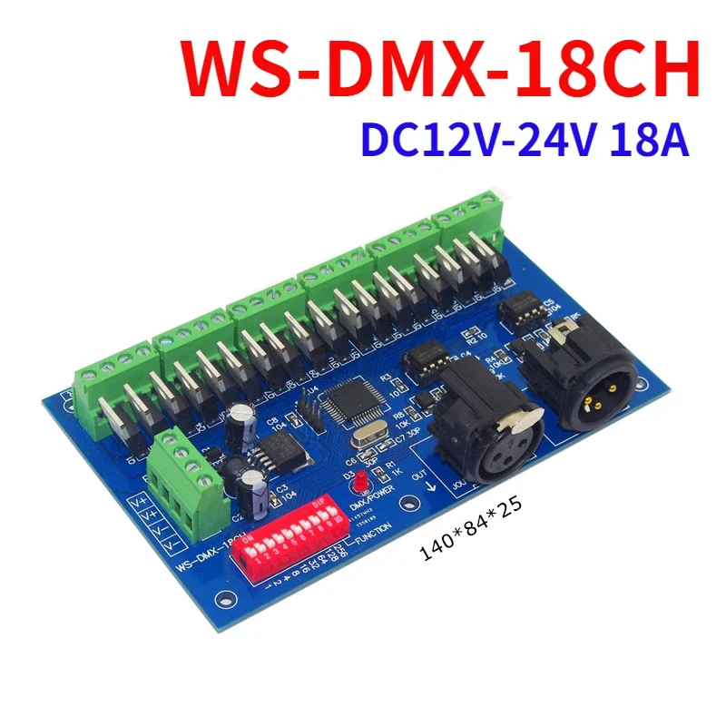 18CH DMX512 светодиодный RGB контроллер 18 каналов 6 групп декодеров диммер XRL 3P RJ45
