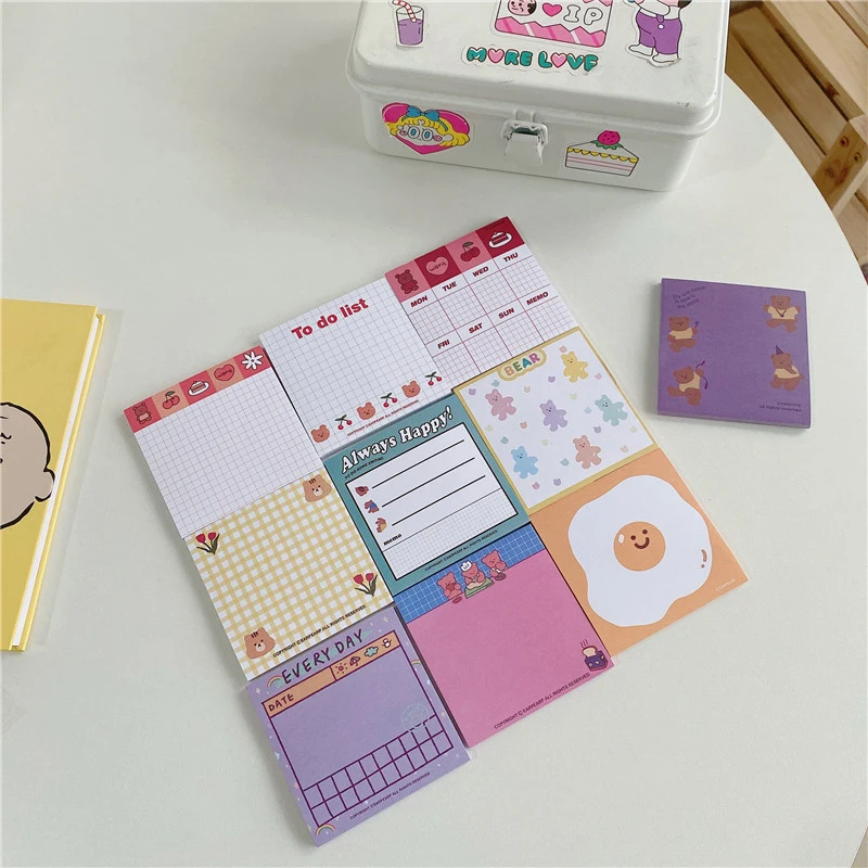 

50 Sheets Sticky Notes Kawaii Stationery Cute Memo Pad Notepad Leave Message
