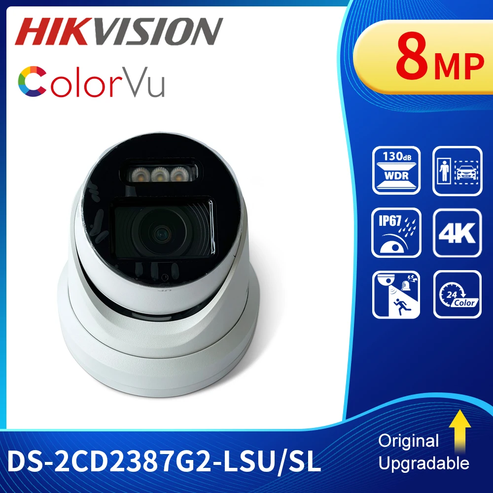 

Hik DS-2CD2387G2-LSU/SL 8MP ColorVu Surveillance Camera Security POE Outdoor Built-in Mic 24/7 Color Image130dB WDR H.265+ IP67