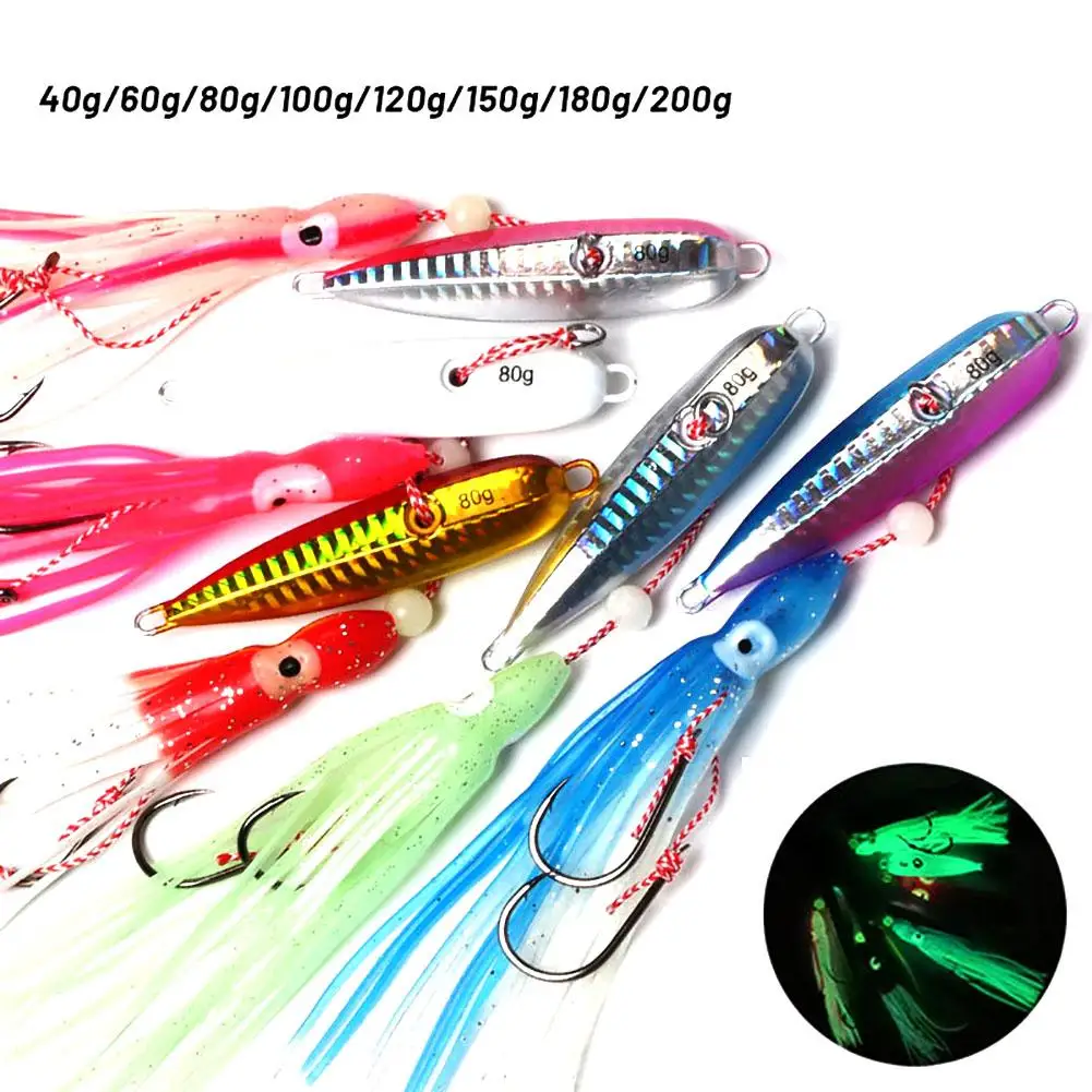 

40g-200g Luminous Fishing Lures Anti-bite Octopus Skirt Metal Fishing Jigs With Corrosion-resistant Hooks Drop Shipping