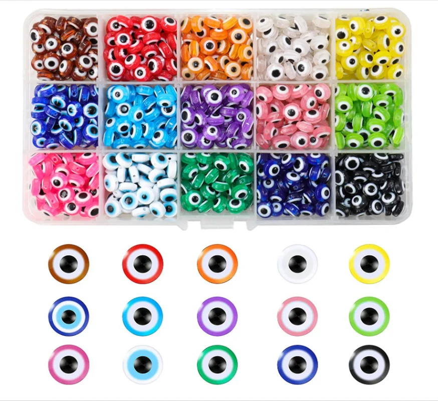 

mix 450pcs 6mm 8mm Oval Beads Evil Eye Resin Spacer Beads for Jewelry Making DIY Handmade Earring Bracelet Accessories