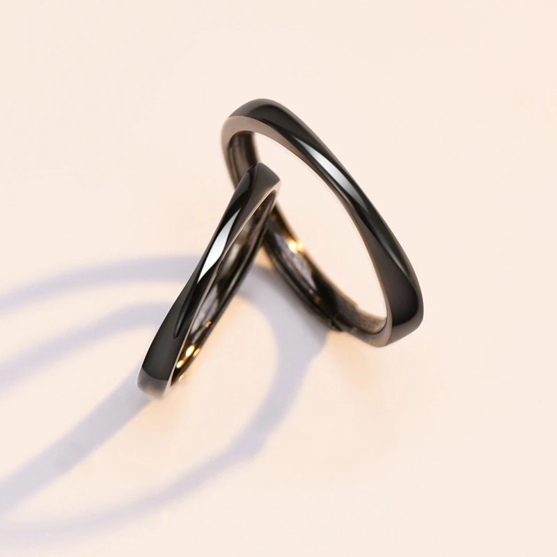 

Pure 925 Sterling Silver Ring Adjustable Black Gold Couple Rings For Lovers Engagement Wedding Fine Jewelry Accessories Gifts