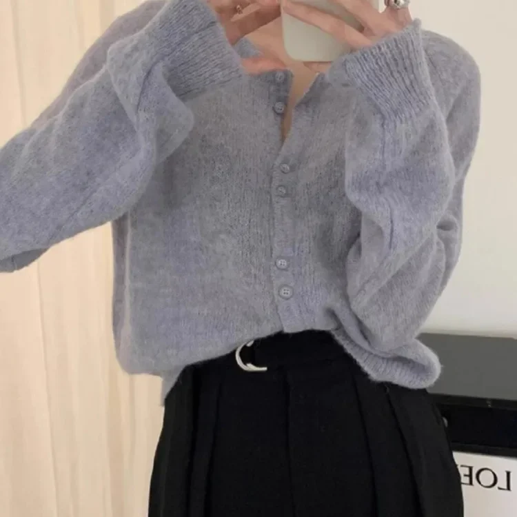 Женский вязаный кардиган с фиолетовой звездой мягкий эластичный во французском