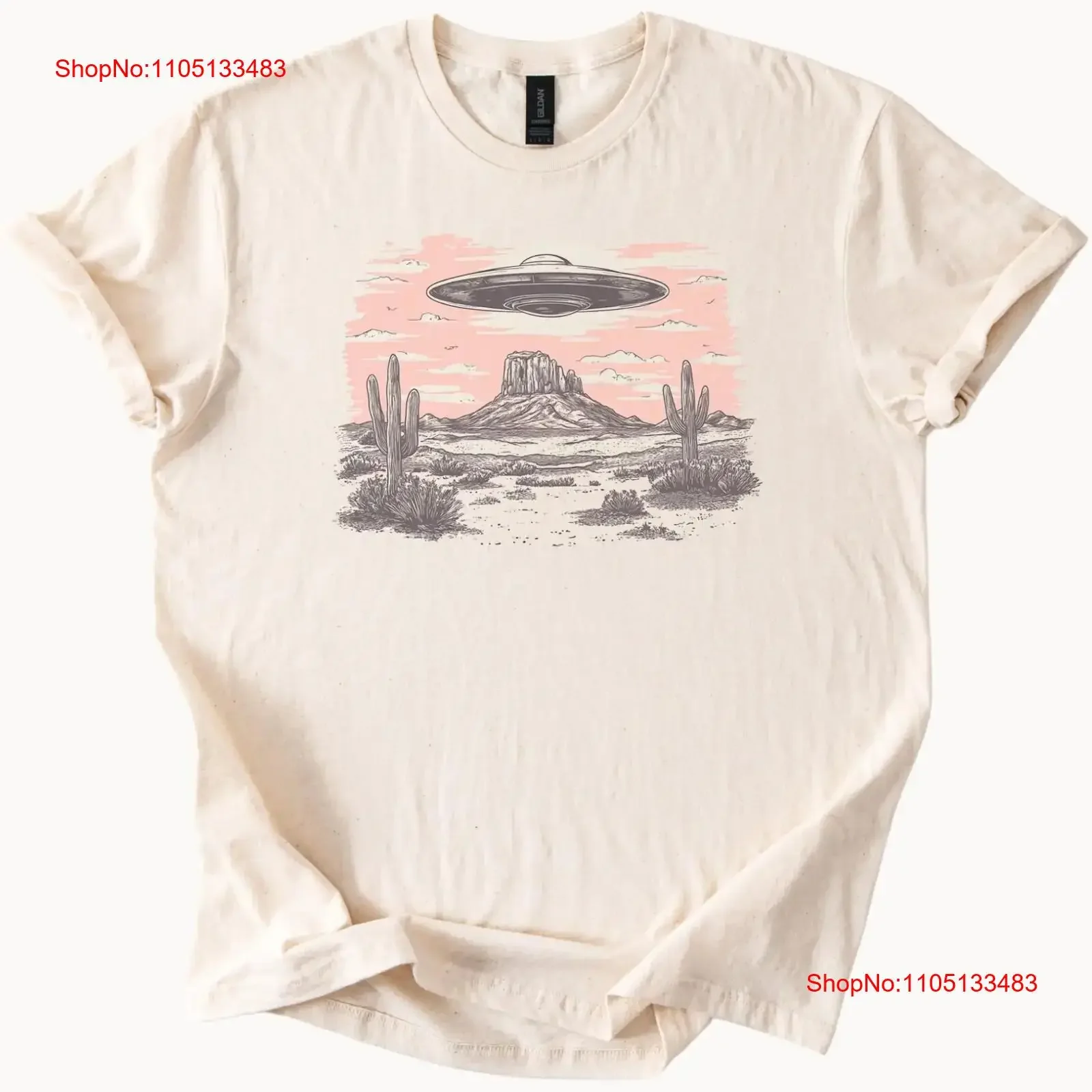 Фото Футболка UFO Desert Abduction Alien Spaceship, винтажная стильная футболка с рисунком, мягкая, слегка дышащая, повседневная уличная одежда унисекс №1