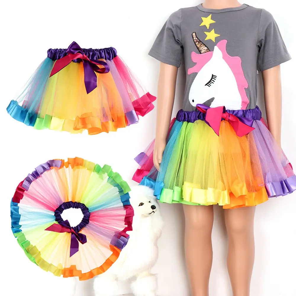 

Cute Party Gift Multicolor Rainbow Tutu Skirt Princess Toddler Tulle Dance Dress