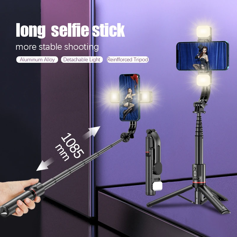 

2022 New Foldable Wireless Bluetooth Selfie Stick Tripod with Bluetooth shutter Fill Light Aluminum alloy Selfie Stck