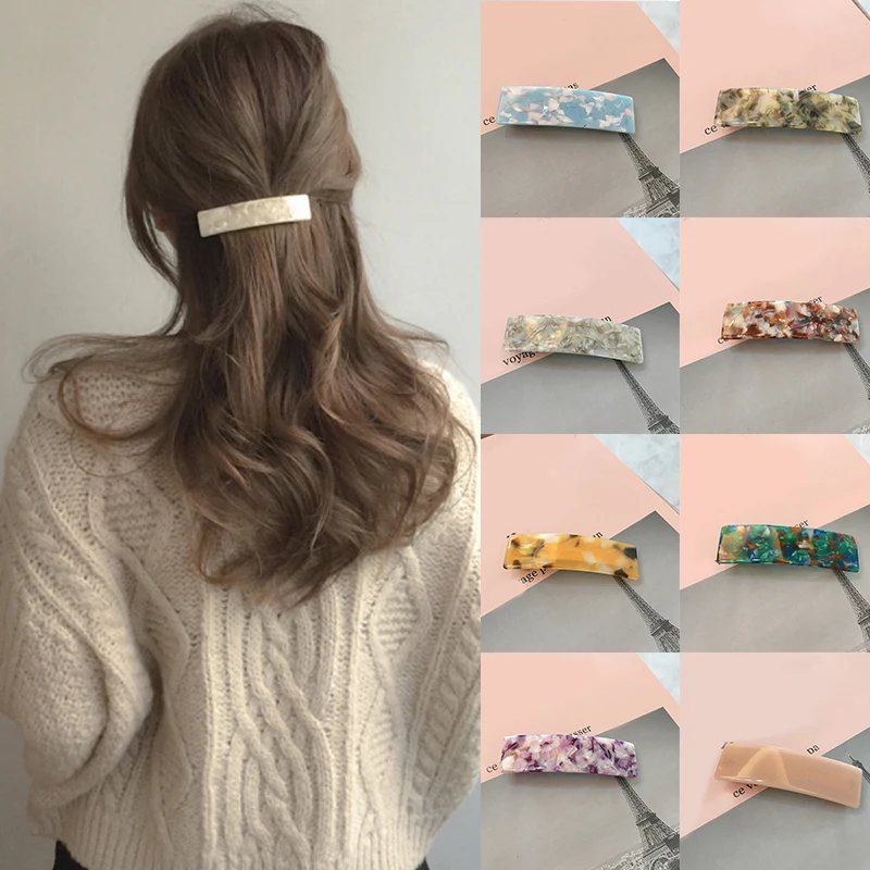

Horizontal Clip Rectangular Spring Clip Metal Acetate Leopard Flower Barrette Hair Pin Clip girl Geometric Hair Accessories