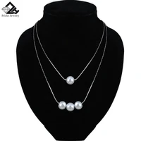 glass pearl necklaces for women silver color layered long chain female pendant fashion jewelry