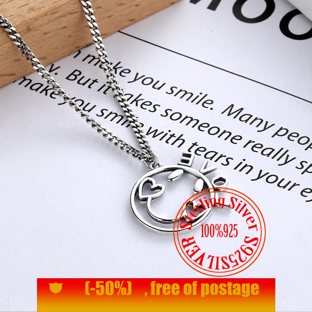 

Classic fashion S925 simple round smiling face pendant women's splicing clavicle Chain Necklace