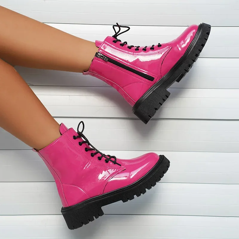 Lucyever/2023 модные розовые мотоциклетные ботинки женские ботильоны на платформе из