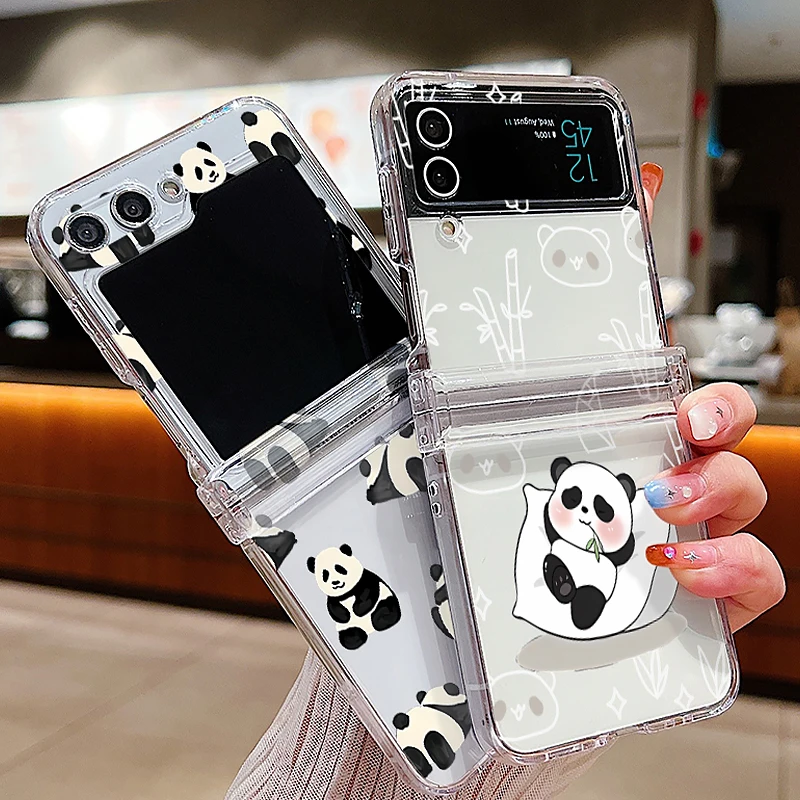 Чехол с мультяшным рисунком панды для Samsung Galaxy Z Flip 6 5 4 3 твердый прозрачный