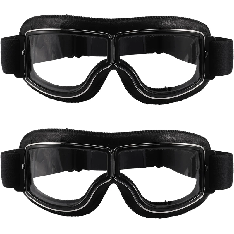 

2X Retro Motorcycle Goggles Glasses Cruiser Motorcycle Goggles Vintage Leather For Glasses Clean