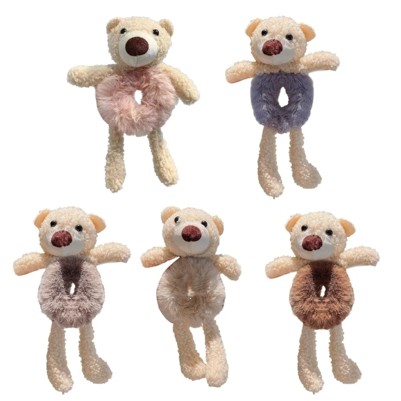 

Y55B Cute Bear Hair Rings Female Girl Plush Hair Scrunchies Hair Styling Accessories