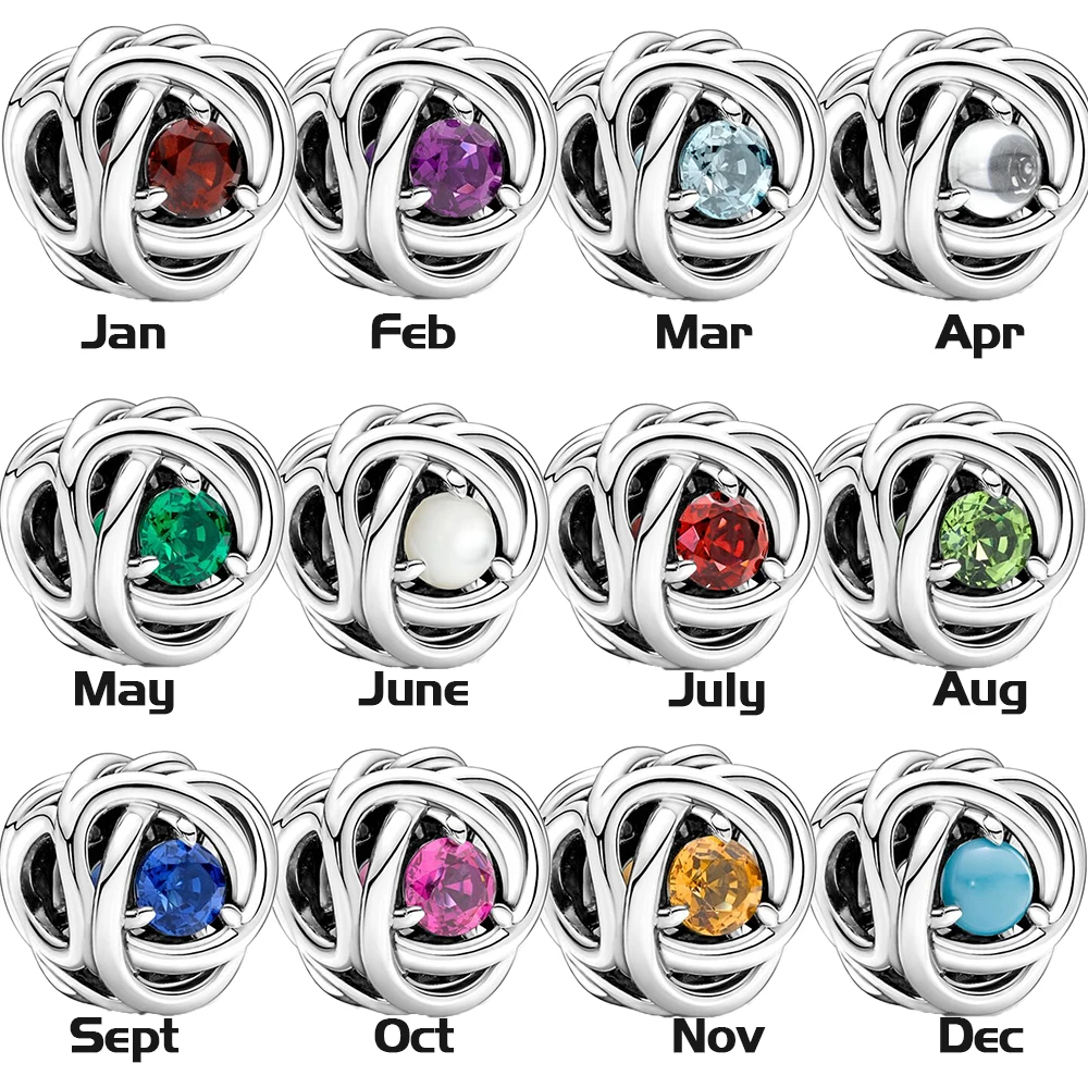 

Gorgeous 925 Silver January Birthstone Eternity Circle Openwork Charm Fit Original Pandora Bracelet Jewelry Making Beads