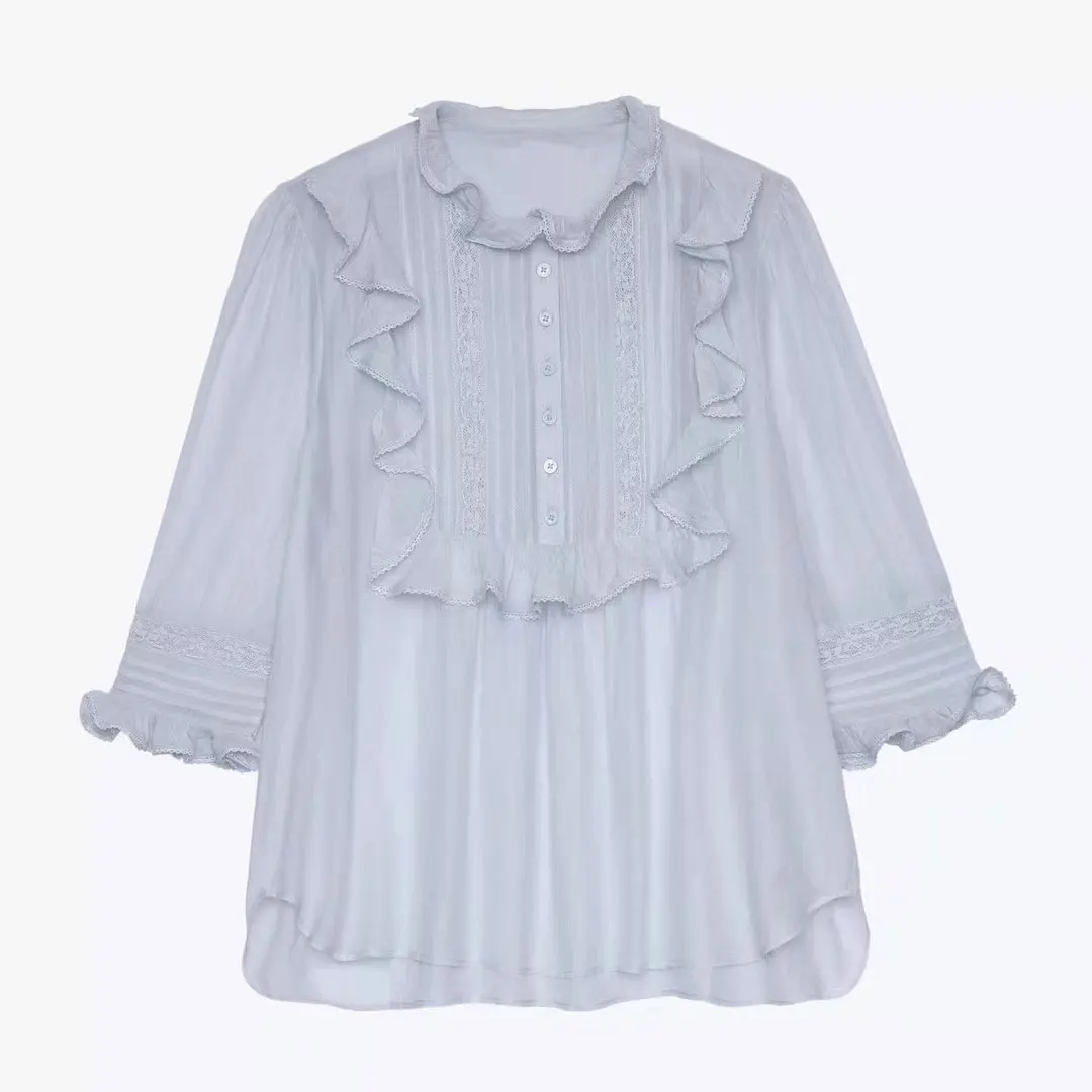 

Women blosue ruffle fashion temperament lady short sleeve shirt tops