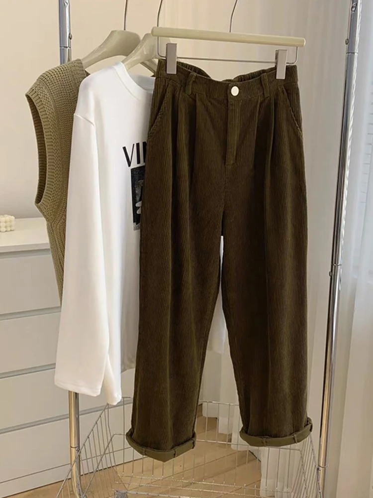 Японские модные вельветовые повседневные брюки в стиле ретро женские