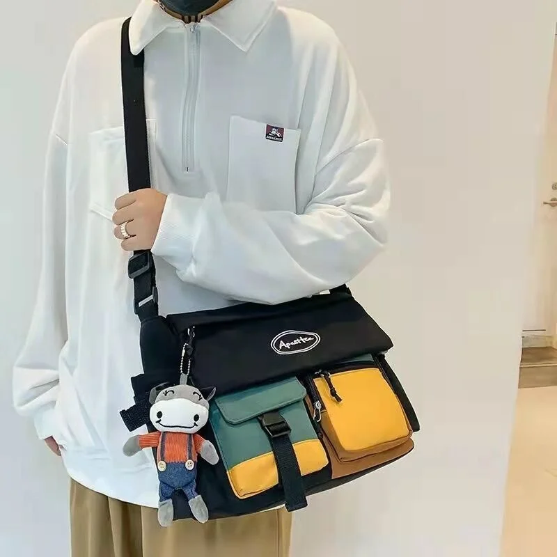 

Nylon Crossbody Bags Youth Fashion Large Capacity Ladies Shoulder Bag Pouch Solid Color Women Messenger Bags with Pendant Bolsas