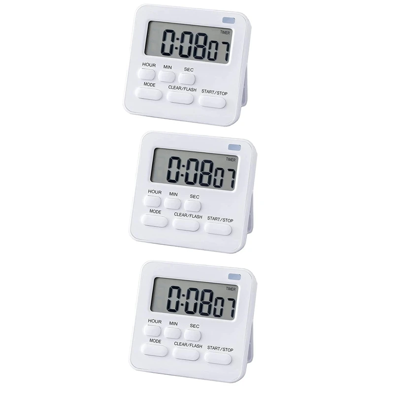 

3X Kitchen Timer,Egg Timer With Clock,Digital Timer Stopwatch With LCD Loud Alarm For Cooking,Baking, Sports,Learning