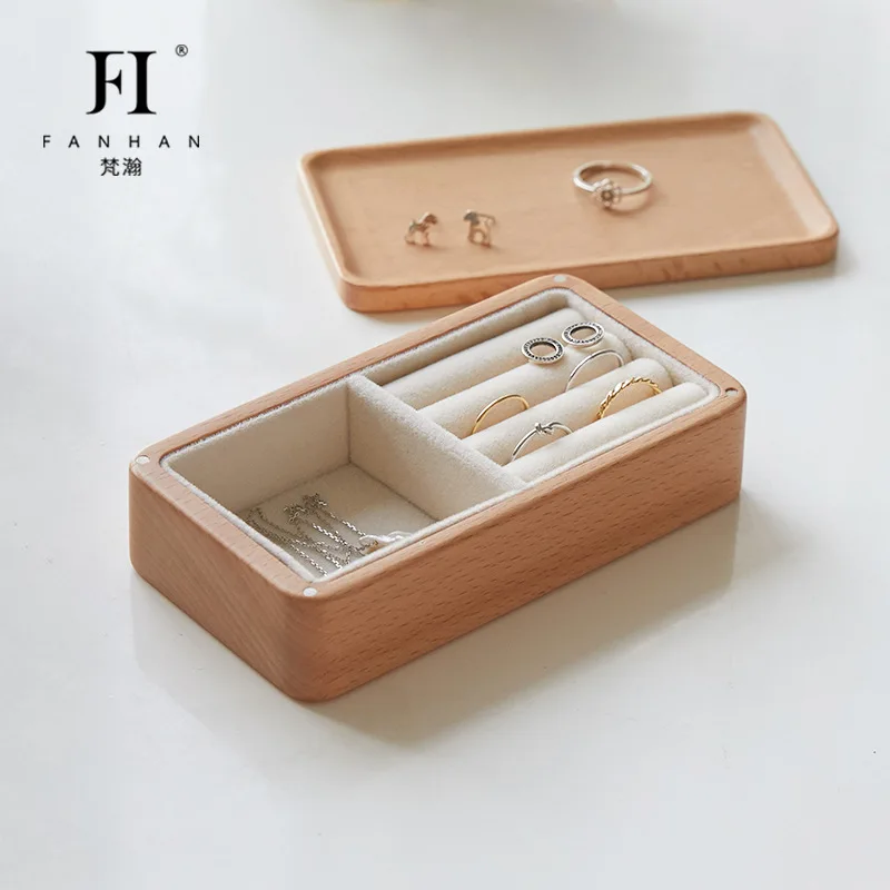 

Solid Wood Jewelry Box Small Desktop Ring Earrings Mini Portable Travel Small Box Walnut