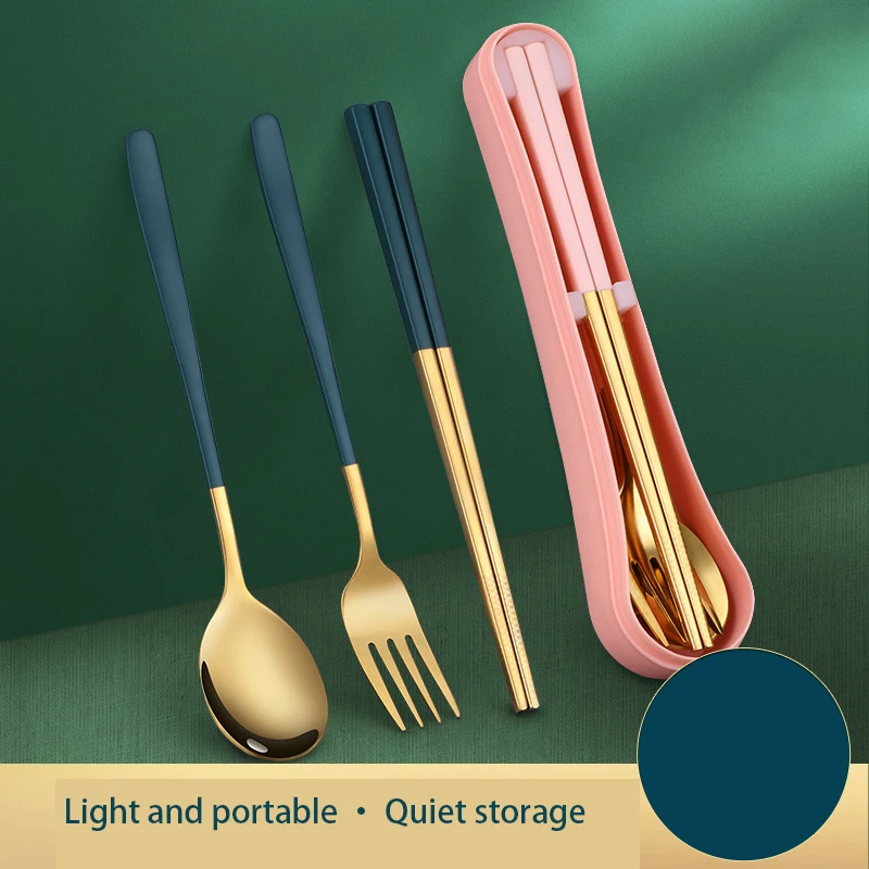 

2/3pcs Spoon Fork Chopsticks Set with Storage Box Stainless Steel Snacks Fruit Dessert Fork Spoon Teaspoon Kitchen Tableware Set