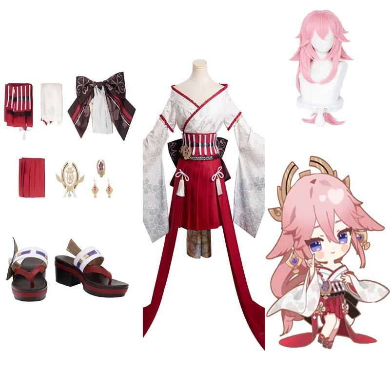 

Game Genshin Impact Yae Miko Cosplay Costume Kimono Dress Wig Shoes Outfits Anime Girls Halloween Carnival Party Disguise Suit