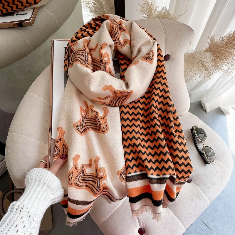 Новый дизайн 2021 зимний шарф с принтом женские кашемировые шали и палантины из