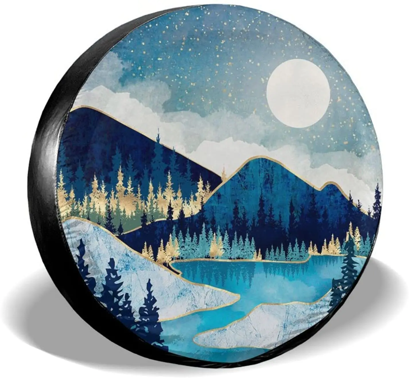 

Blue Gold Spare Tire Cover Mountain Tree Star Waterproof Dust-Proof Universal Spare Wheel Tire Covers 16 Inch Fit for RV