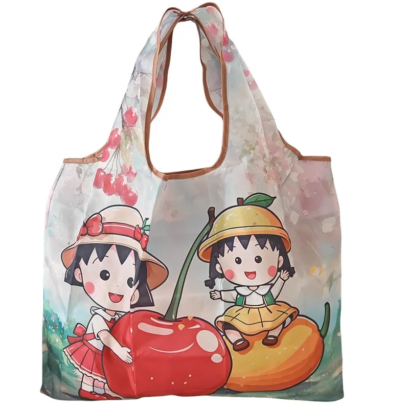 Фото Сумка для покупок Chibi Maruko Chan с милым мультяшным принтом, складная, портативная, вместительная, на плечо, для покупок, для хранения продуктов, подарок №3