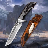 hunting knife handmade damascus steel ebony fixed blade tactical knife with sheath jungle survival knife camping tool