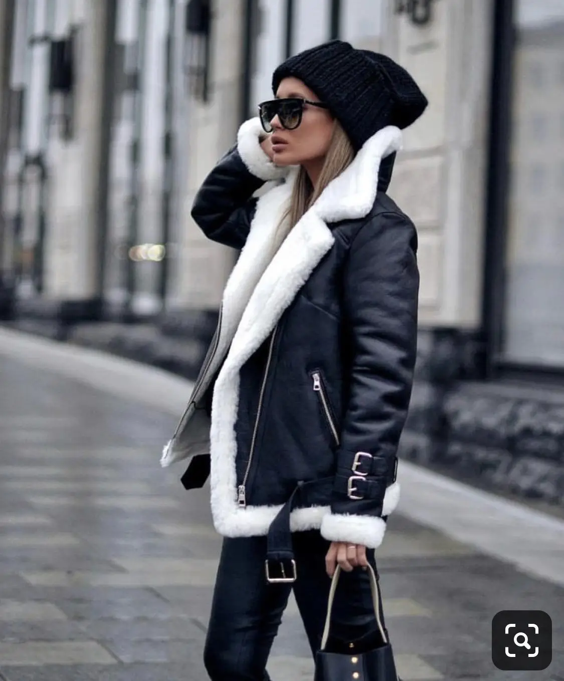 Fashion Ladies Jacket Coat PU Fur Integrated Warm Highstreet Punk Overcoat Autumn Winter New 2022