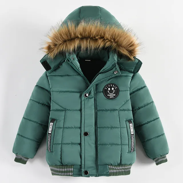 Autumn Winter Keep Warm Hooded Boys Jacket Fashion Fur Collar Heavy Cotton Outerwear For Kids 2-6Years Children Windbreaker Coat 5