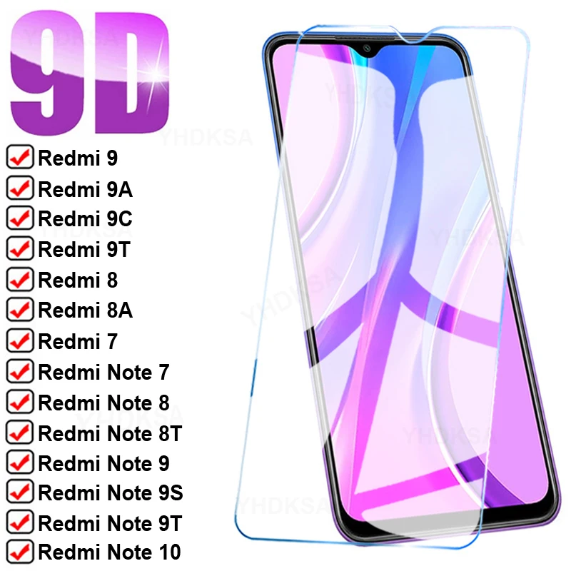 

9D полное Защитное стекло для Xiaomi Redmi 9 9A 9C 9T 8 8A, закаленное защитное стекло для экрана Redmi Note 7 8 9 10 Pro 8T 9T 9S, стеклянная пленка