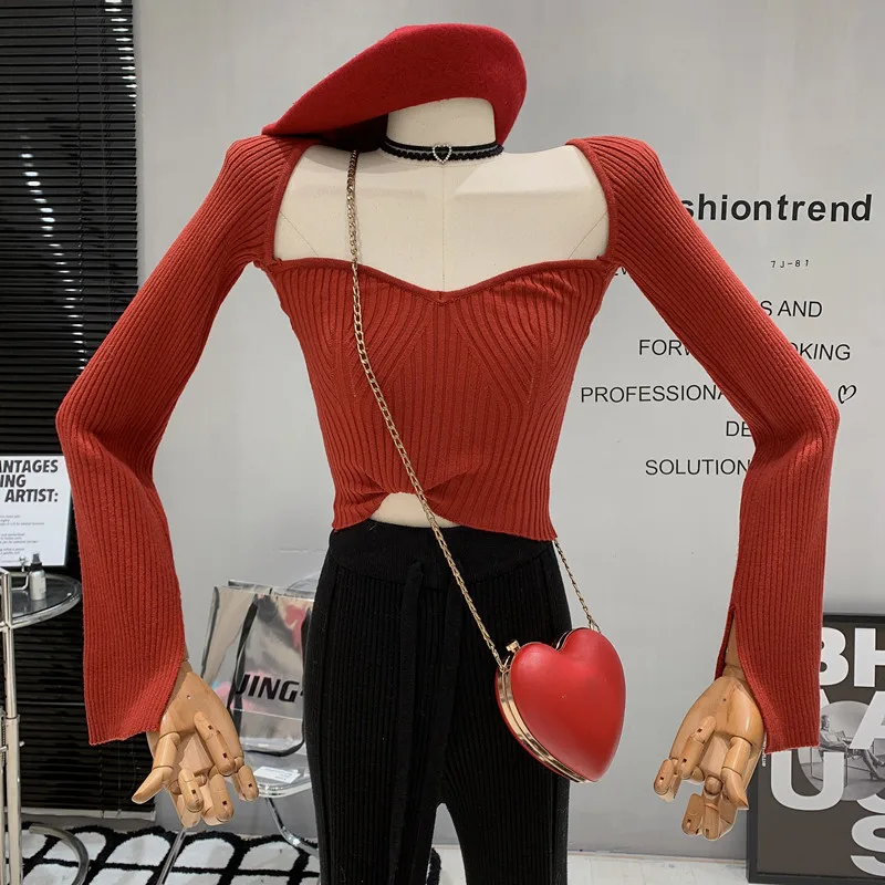 

Новинка, женская одежда, осень 2022, тонкая трикотажная рубашка с длинным рукавом, винтажный Универсальный тонкий топ с V-образным вырезом, сви...