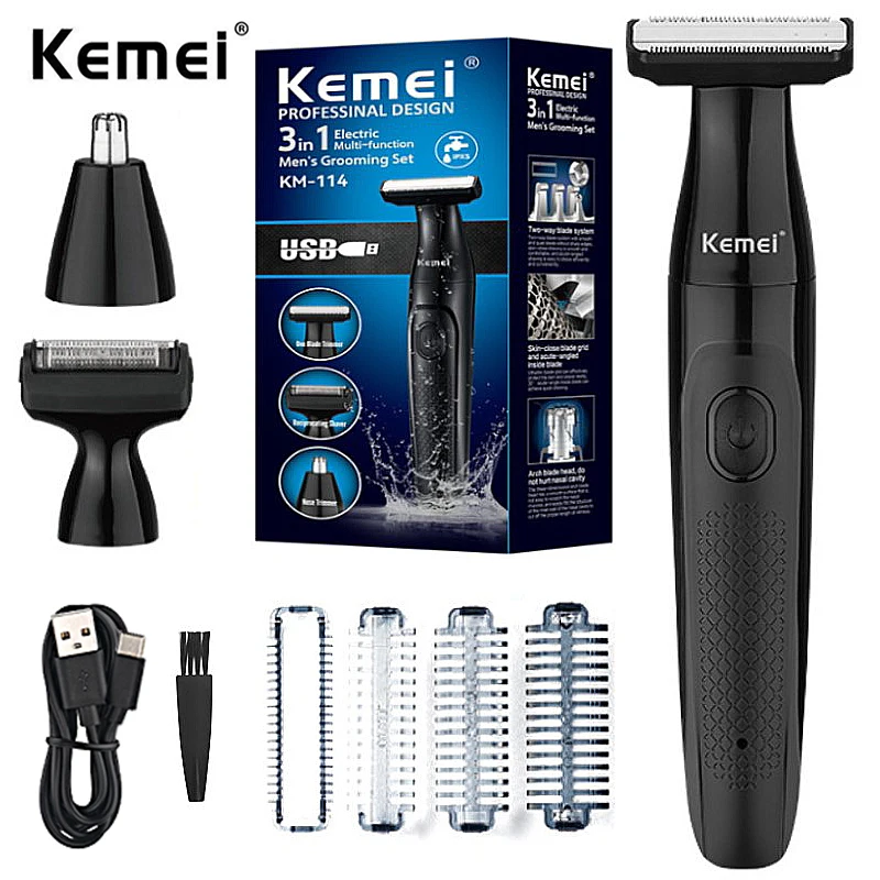 

Моющаяся машинка для бритья лица и тела от Kemei, бритвенный триммер для бороды для мужчин, перезаряжаемая Машинка для ухода за лысой