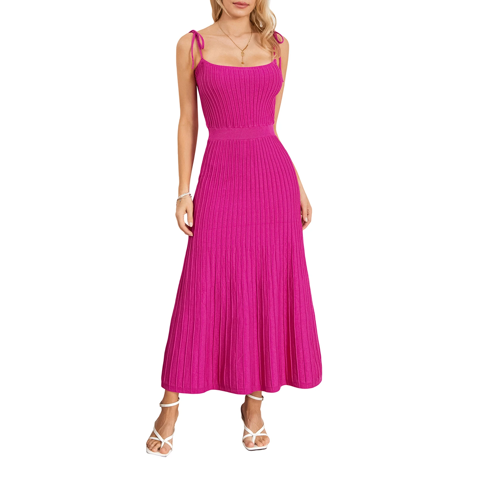 

Платье Musuos женское Трикотажное Без Рукавов, повседневное однотонное плиссированное платье на бретельках с квадратным вырезом, с бантом и открытой спиной, Клубная уличная одежда