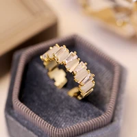 minar stylish shiny opal rhinestones charm rings for women gold color metal irregular geometric adjusting ring accessories 2022