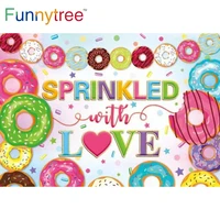 funnytree sprinkled with love donut background baby shower birthday party candy bar colourful cake table photophone backdrop