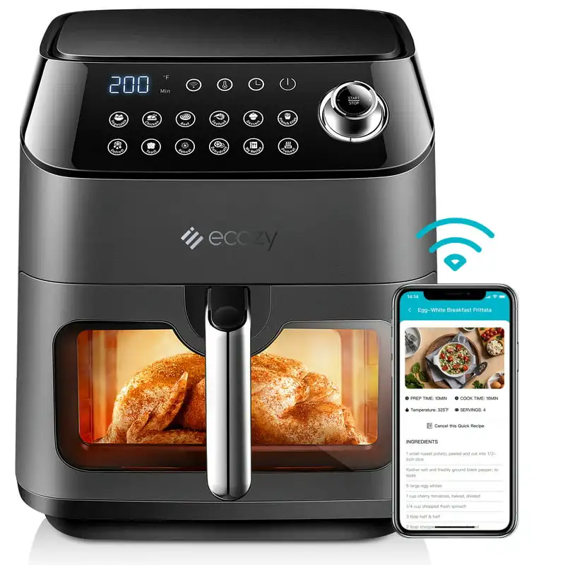 

Air Fryer 6 Quart with See-Through Window Smart Wifi (100 Recipes) Dishwasher Safe, Black