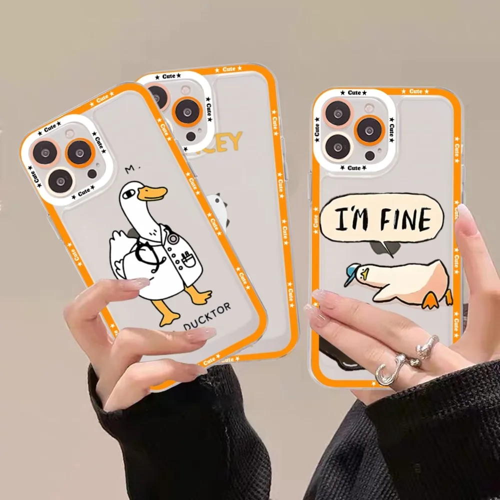Cute Cartoon Duck Phone Case For Samsung S 20 21 22 23 lite plus ultra Clear Mobile Cover Funda