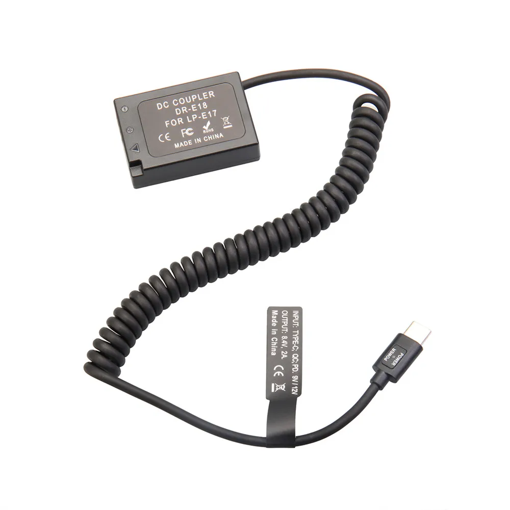 LP-E17 Dummy Battery + PD Type-C Adapter Cable for for Canon EOS RP 77D 850D Kiss X10i X9i X8i Camera Power Bank as DR-E18