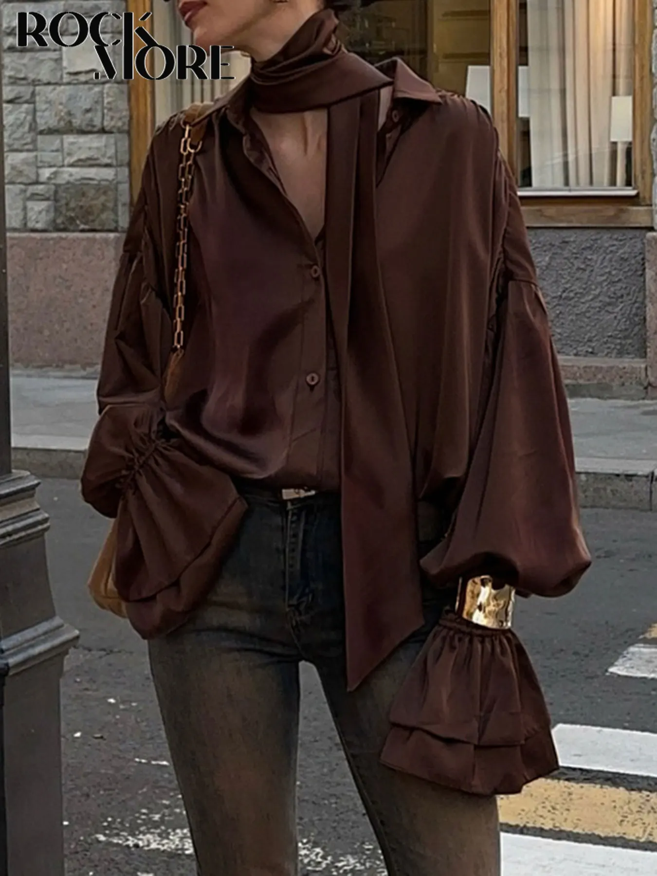 Rockmoer винтажная рубашка с рюшами на рукавах женская элегантная свободная блузка