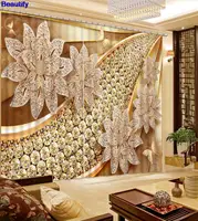Beautify European Curtains Luxury 3D Curtains jewelry flowers Photo Printing 3D Window Curtain For Living room Blackout Curtain