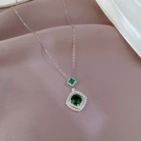 exquisite fashion shiny micro paved zircon green crystal pendant clavicle chain necklace for women romantic love promise jewelry