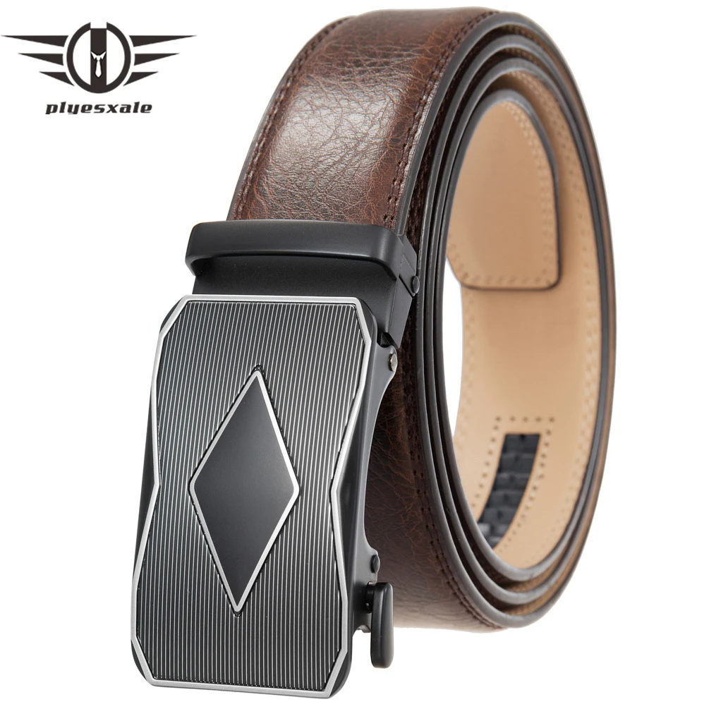 

Ремень мужской из натуральной кожи, Роскошный дизайнерский брендовый Регулируемый автоматический ремень, красно-коричневый, B1015