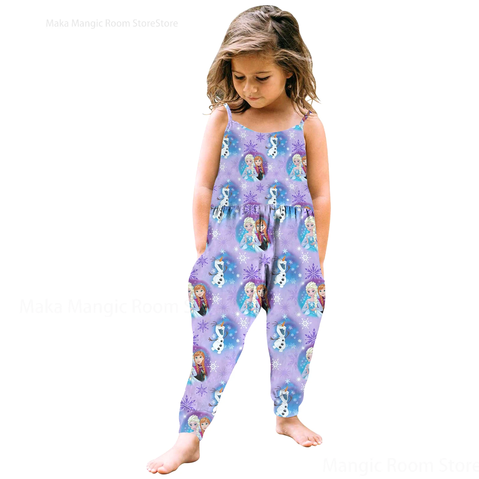 

New Summer Girls Baby Girls Casual Fashion Princess Sleeveless Suspender Print Jumpsuit Cute Comfortable Children