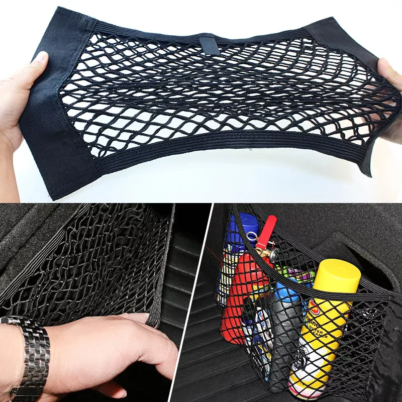 

Rear Seat Storage Bag Trunk Mesh Universal Mesh Cargo Net Car Storage Net Wall Sticker Organizer Pouch Bag Storage Mesh Net