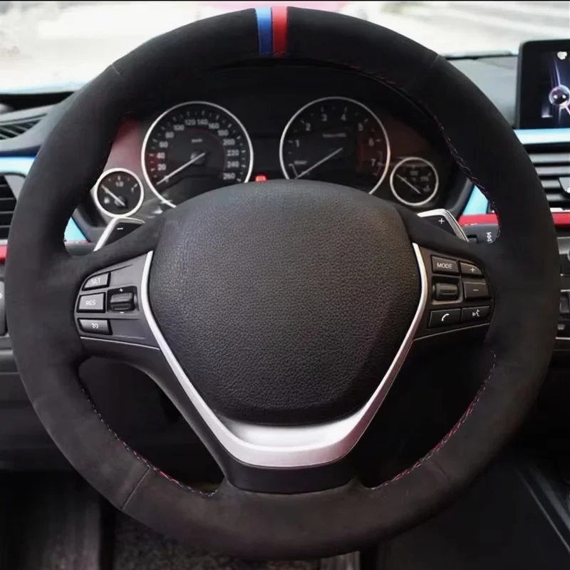 Черная замшевая кожаная оплетка на руль автомобиля по индивидуальному заказу